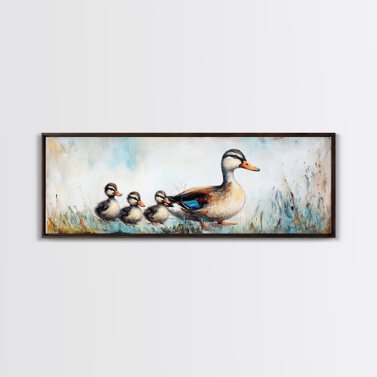 Mother Duck and Ducklings, Whimsical Farmhouse Animal Wall Art, Cute Baby Ducks Painting, Cozy Country Decor, Nursery Artwork