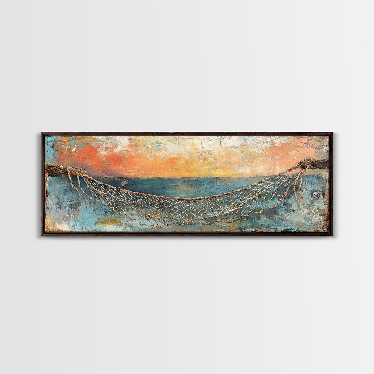 Fishing Net Sunset Canvas Print Coastal Wall Art Nautical Seaside Artwork Beach House Decor Ocean Landscape Framed Print