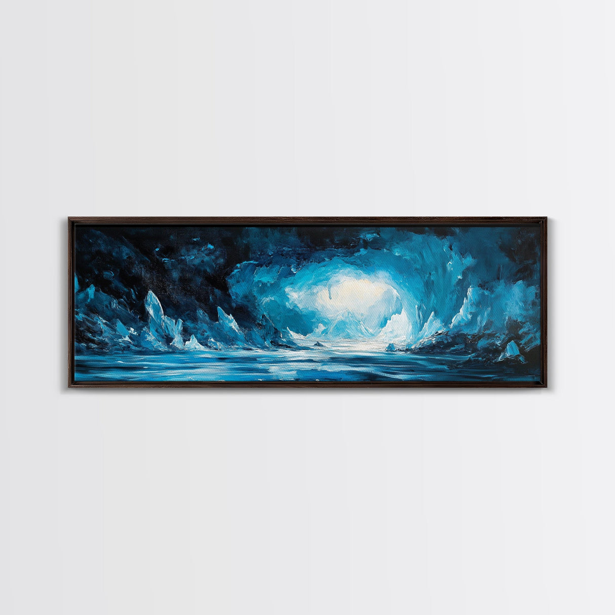 Frozen Ice Cave Landscape Canvas Print, Dark Blue Winter Wall Art, Arctic Home Decor, Modern Cool Tone Art, Office Artwork