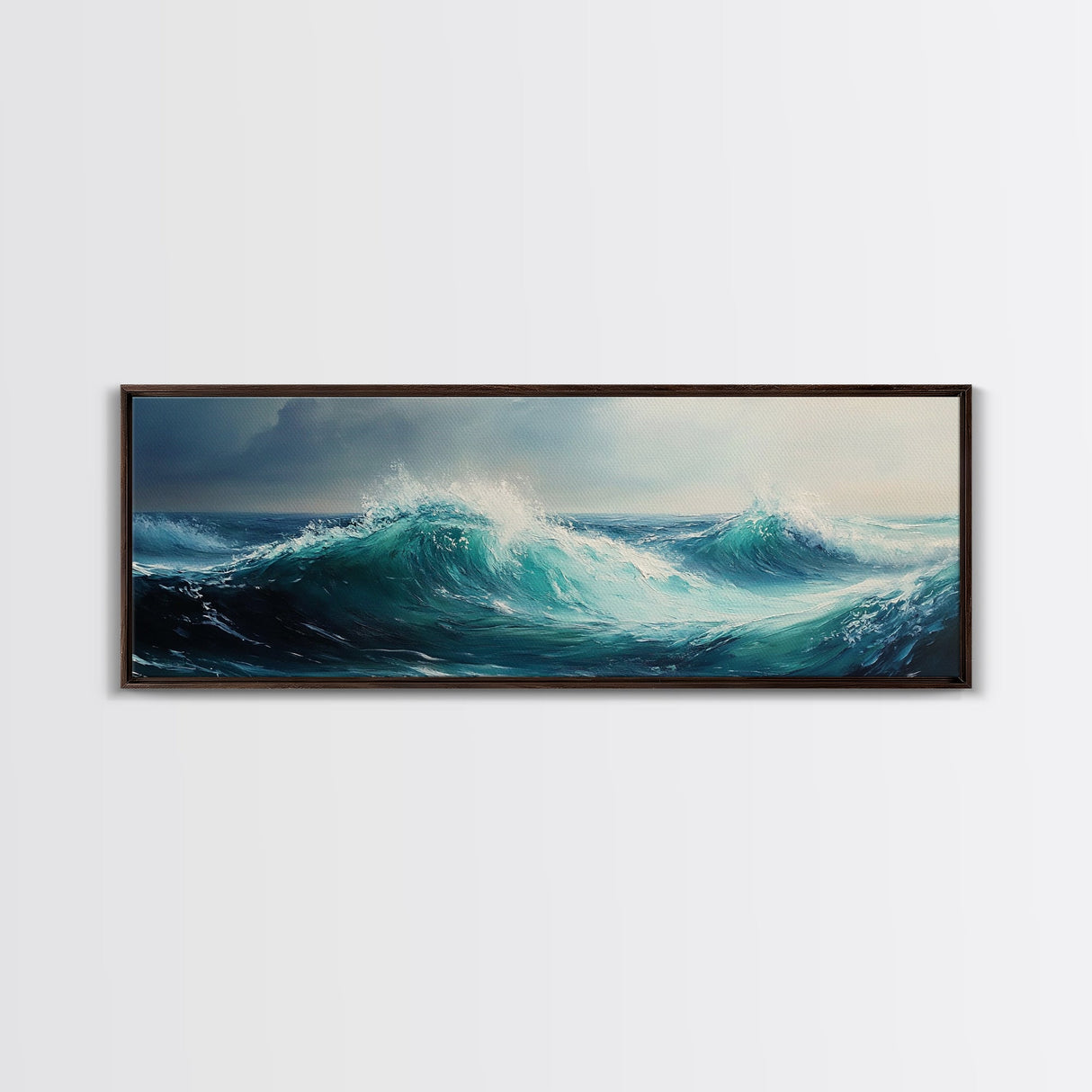 Stormy Sea Framed Canvas Print Dramatic Ocean Waves Painting, Moody Nautical Wall Art, Deep Blue Coastal Decor, Living Room Art