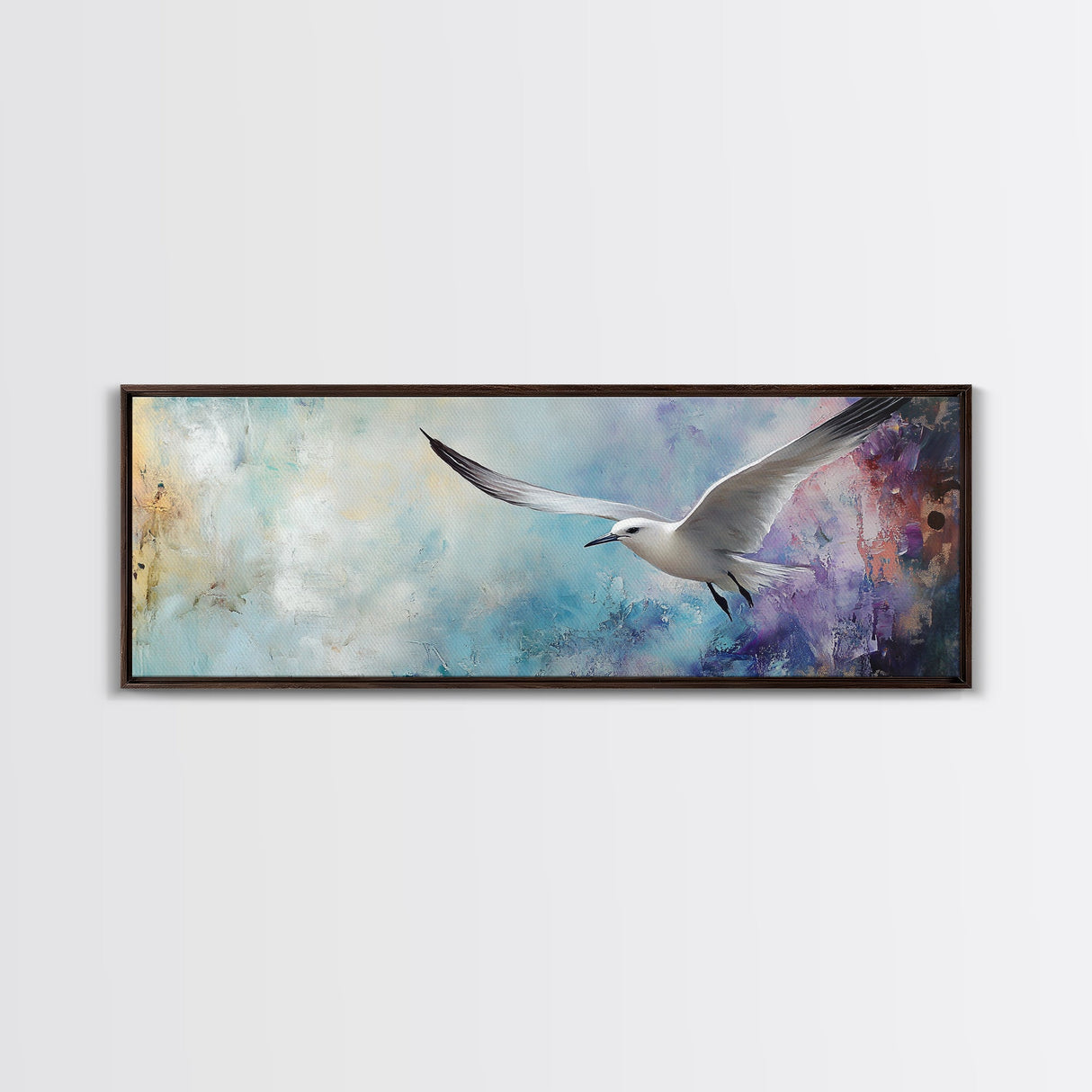 Seagull, Flight, Sky, Freedom, Canvas Print, Coastal Bird Art, Minimalist Nature Painting, Serene Wall Art, Neutral Home Decor