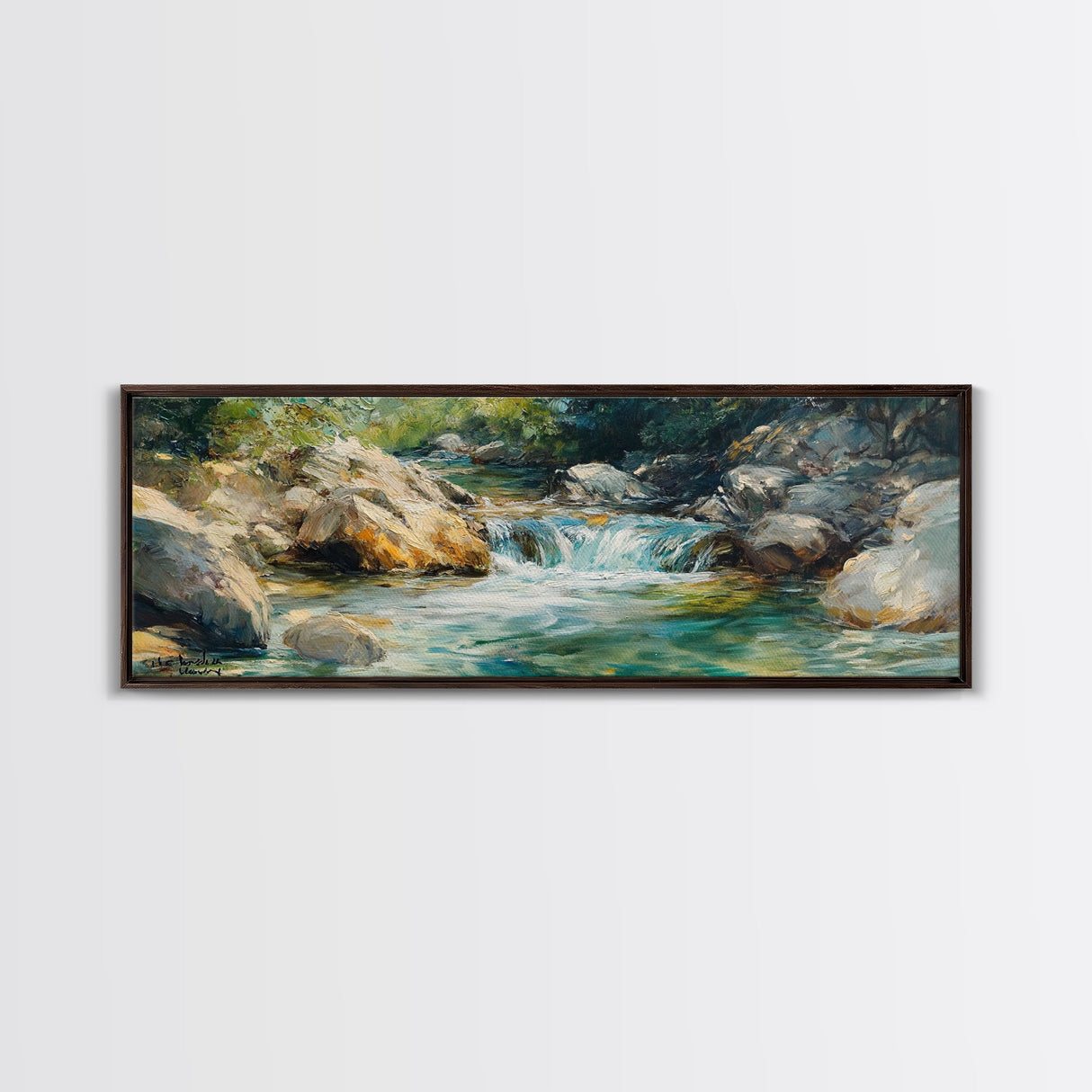 Waterfall Stream, Rocky River, Nature Wall Art, Framed Canvas Print, Cabin Decor, Rustic Landscape, Outdoor Adventure Art, Natural Beauty