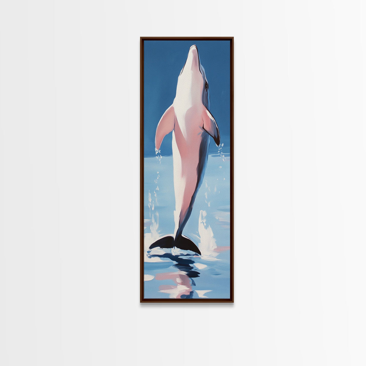 Leaping Dolphin, Ocean Wildlife, Canvas Print, Beach House Wall Art, Blue Coastal Aesthetic, Marine Life Art, Living Room Decor
