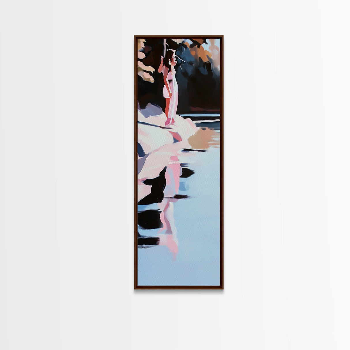 Serene Woman Reflection, Modern Canvas Print, Minimalist Wall Art, Feminine Decor, Living Room Art, Soft Pink Artwork, Boho Aesthetic