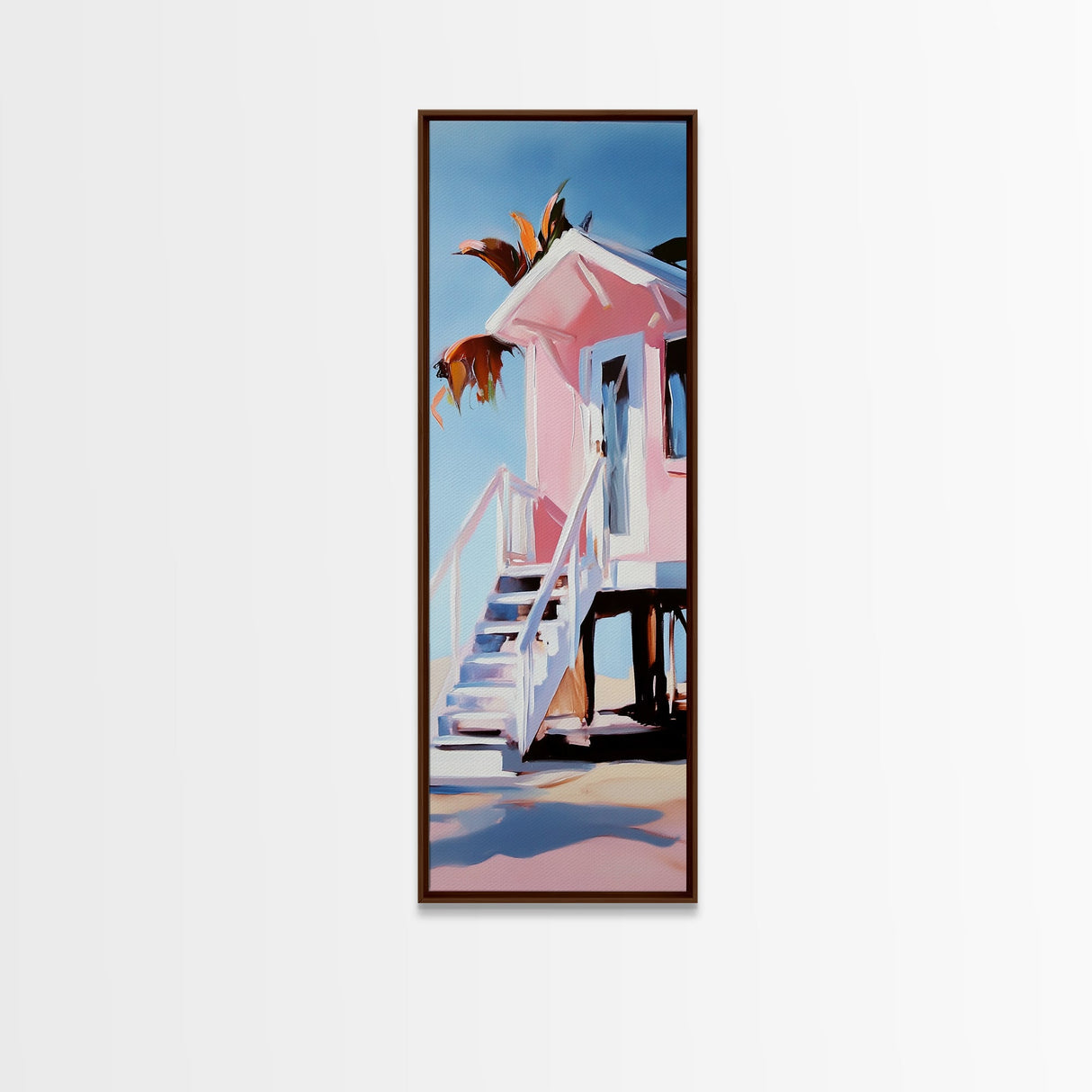Tropical Beach House, Coastal Canvas Print, Modern Wall Art, Pastel Home Decor, Living Room Artwork, Beach Aesthetic, Bedroom Art