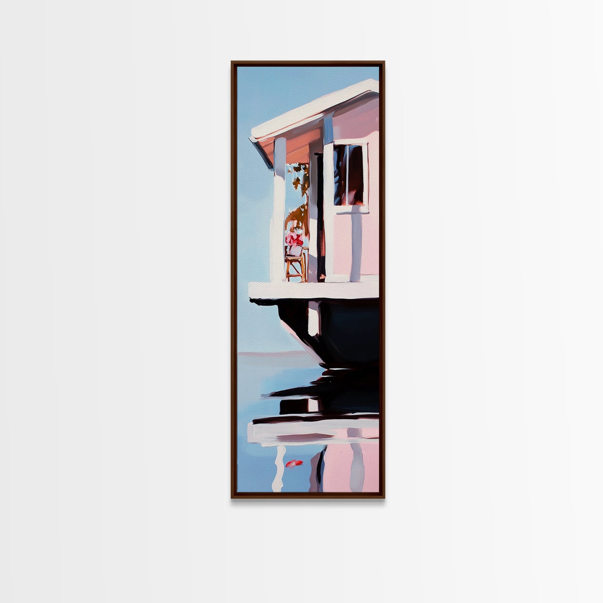 Houseboat Reflection, Nautical Canvas Print, Modern Coastal Wall Art, Serene Home Decor, Minimalist Living Room Artwork, Ocean Aesthetic