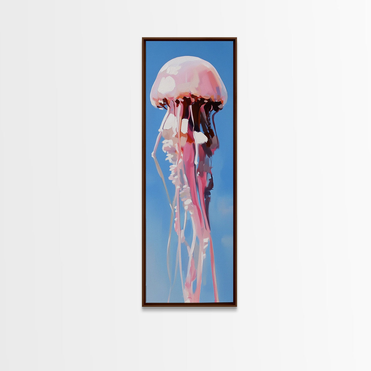 Jellyfish Painting, Ocean Life Wall Art, Coastal Minimalist Decor, Beach House Artwork, Nautical Blue, Framed Canvas Print