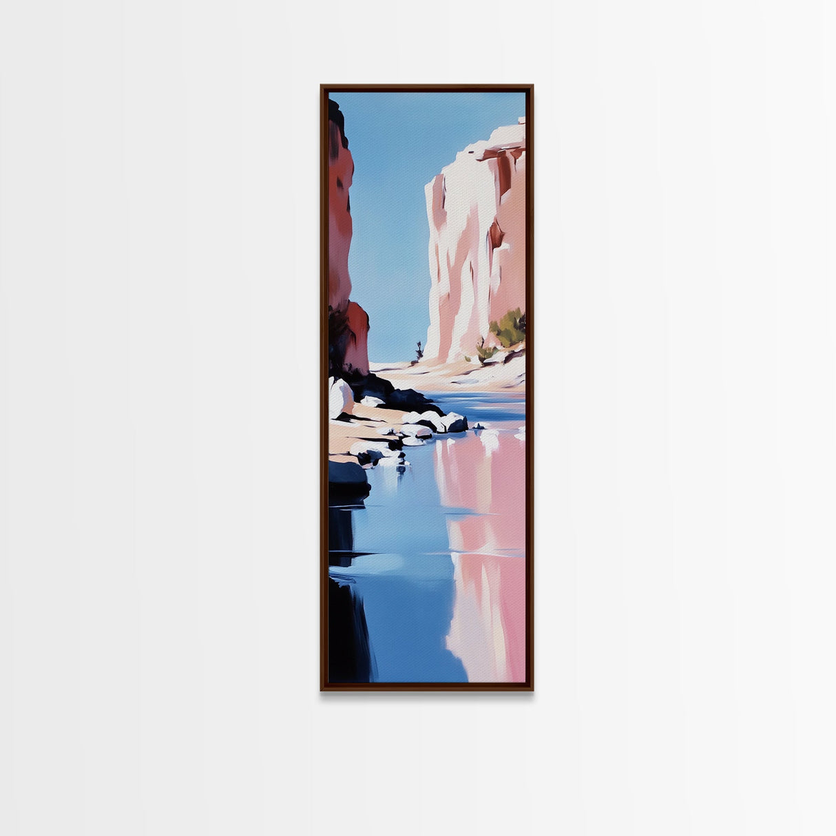 Canyon River, Rocky Reflections, Framed Canvas Print, Southwest Landscape, Desert Aesthetic, Serene Nature Art, Living Room Decor