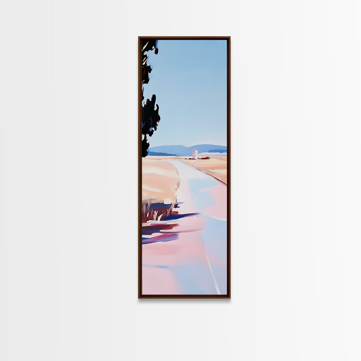 Country Road, Pastel Landscape Art, Rustic Farmhouse Wall Decor, Minimalist Painting, Serene Nature Scene, Living Room Framed Canvas Print