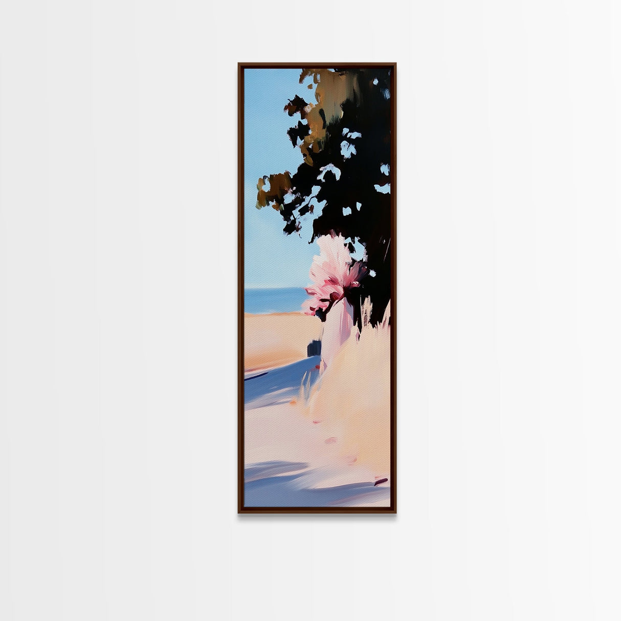 Coastal Serenity, Sunlit Landscape Art, Beachside Tranquility, Nature Inspired, Peaceful Horizon, Warm Aesthetic, Living Room Canvas Print