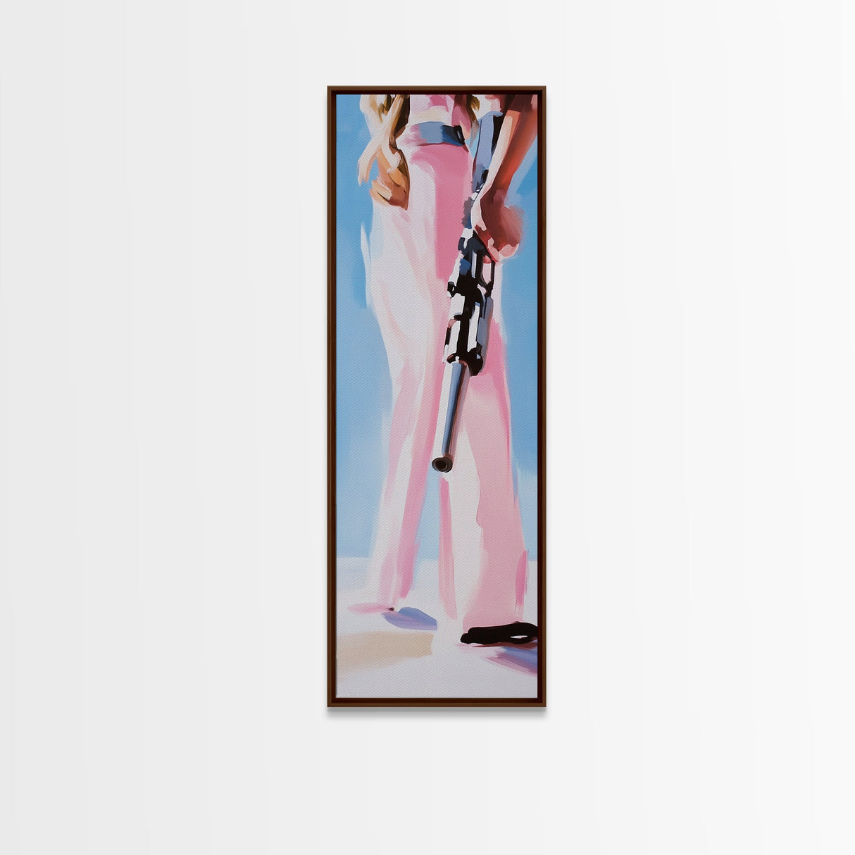 Western Girl, Cowboy, Vintage Style, Modern, Pink, Blue, Fashion Art, Feminine, Boho, Living Room, Framed Canvas Print
