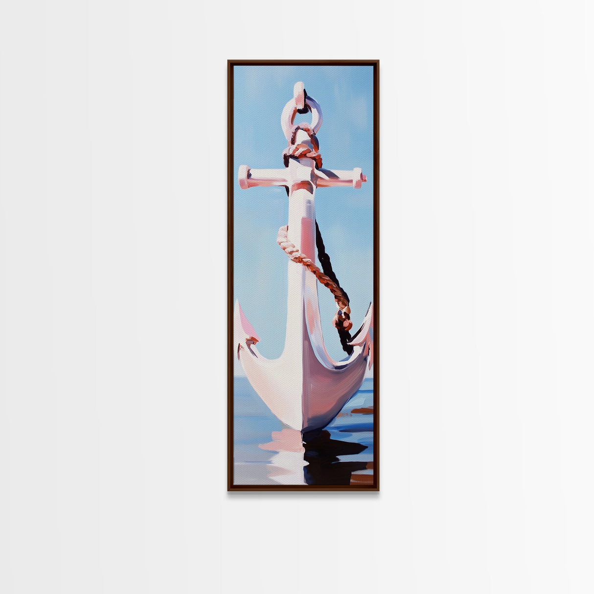 Nautical Anchor, Coastal Decor, Blue and Pink Art, Framed Canvas Print, Modern Minimalist, Ocean Wall Art, Beach House Decor