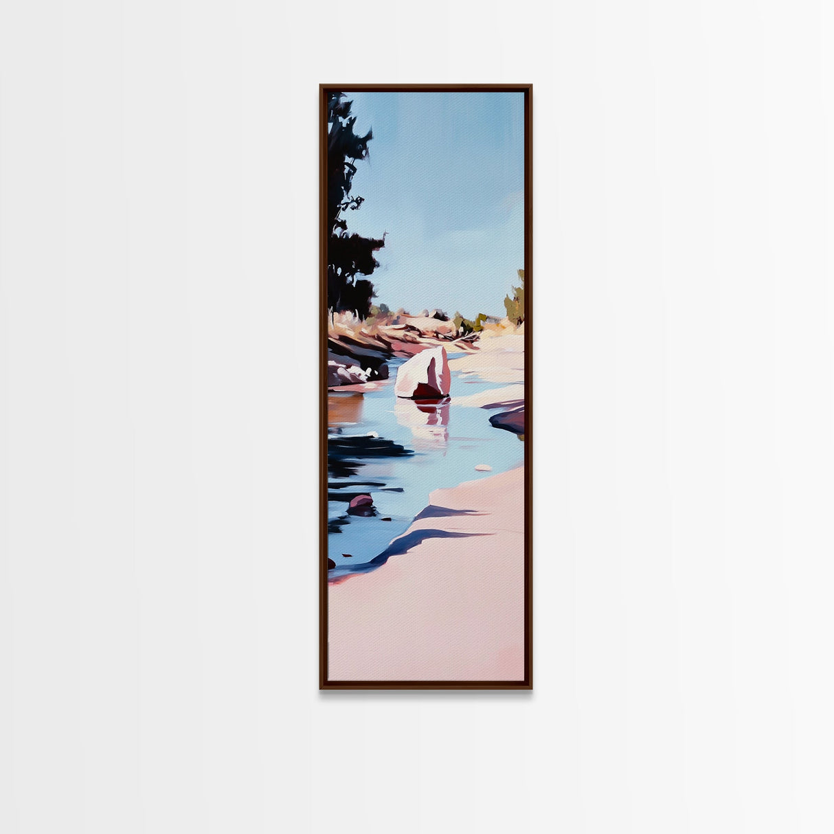 Serene River Scene, Soft Pastel Art, Landscape Painting, Framed Canvas Print, Minimalist Nature, Tranquil Home Decor, Living Room Art