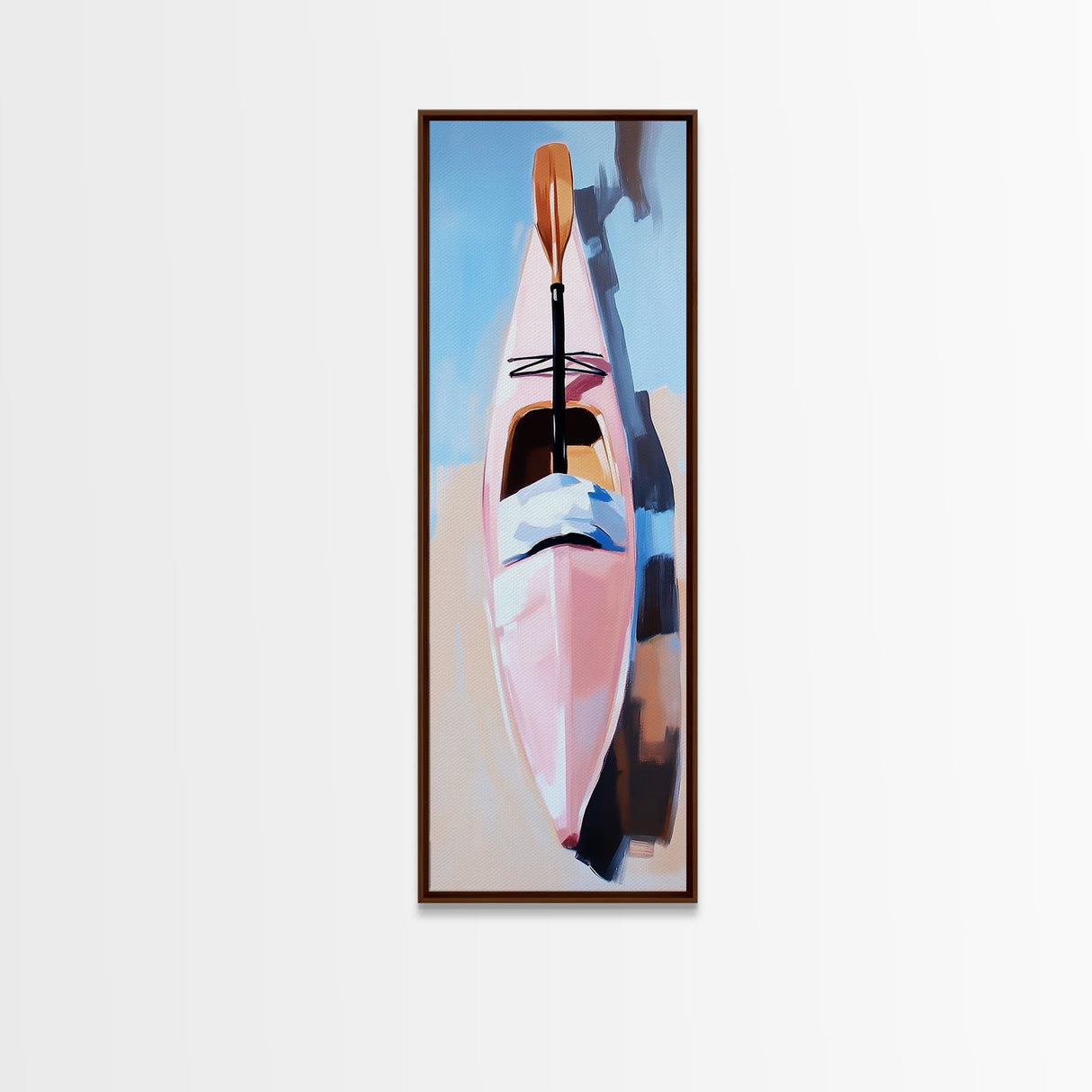 Kayak on Sand, adventure art, beach lover’s decor, soft pastel painting, nature wall art, modern boho aesthetic, framed canvas print