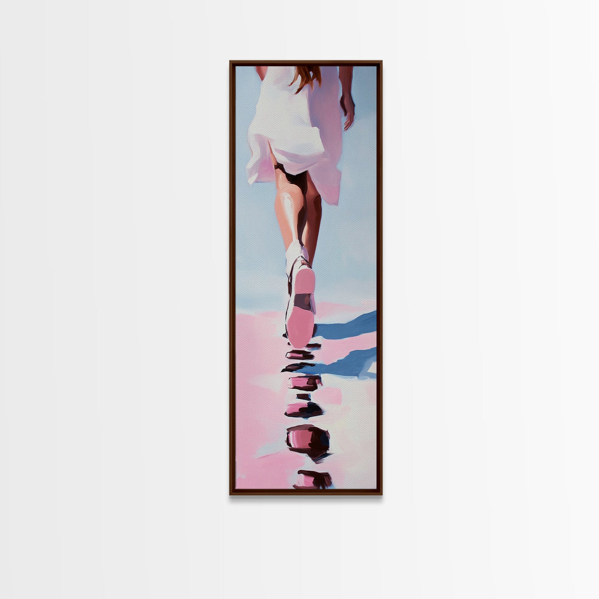 Elegant Walking Art, Minimalist Fashion, Dreamy Pastel Print, Framed Canvas Print, Modern Aesthetic, Bedroom Wall Art, Stylish Home Decor