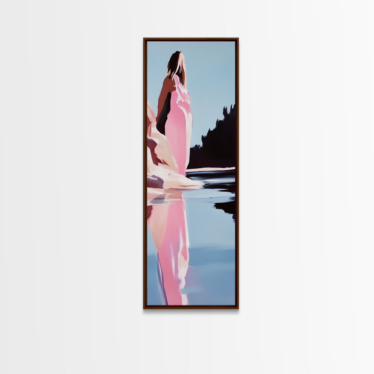 Serene Lake Art, Pastel Nature, Feminine Aesthetic, Framed Canvas Print, Modern Minimalist, Dreamy Reflection, Living Room Wall Art