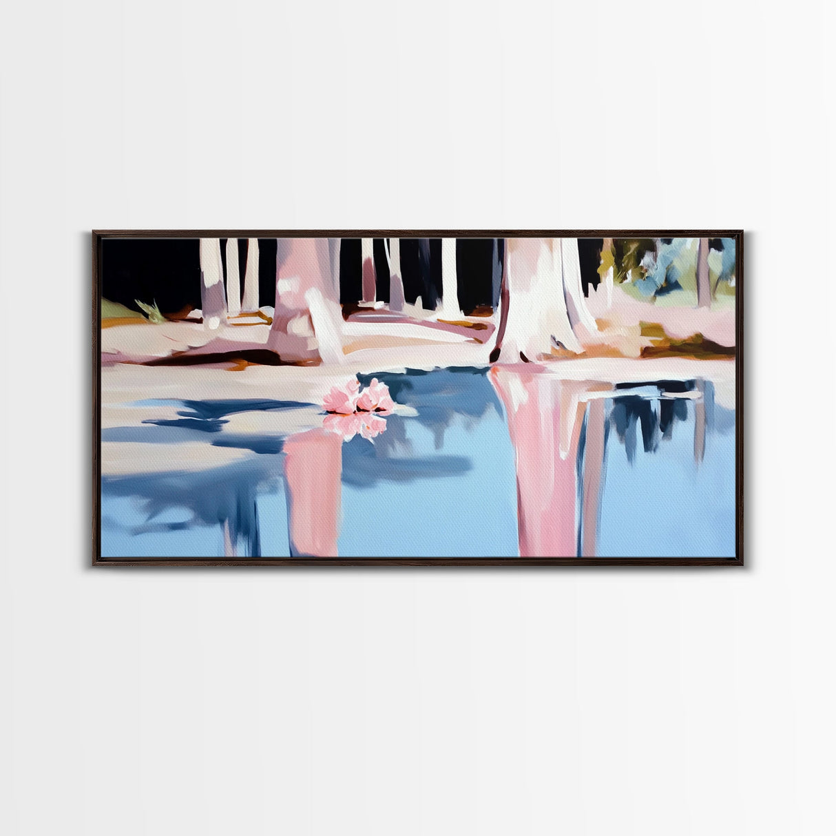 Forest Reflection, Water Landscape, Nature Wall Decor, Living Room Art, Minimalist Home Art, Canvas Print, Pastel Landscape, Zen Artwork