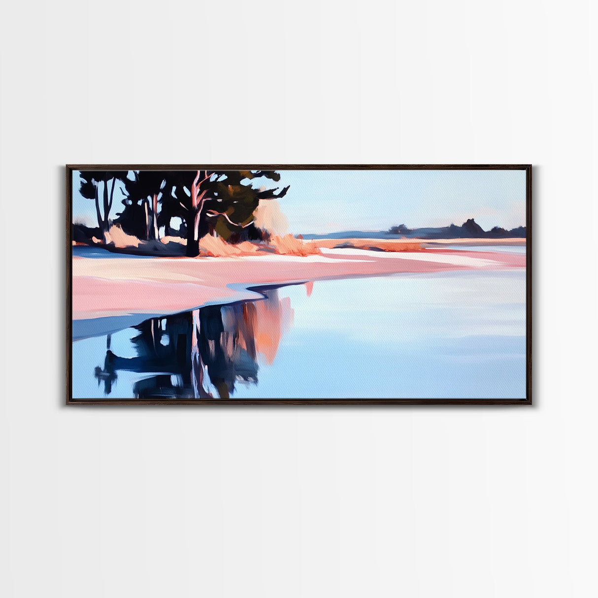 Lakeside Reflection, Serene Landscape Art, Nature Wall Print, Calm Waters Artwork, Zen Tranquility Decor, Office Canvas Print
