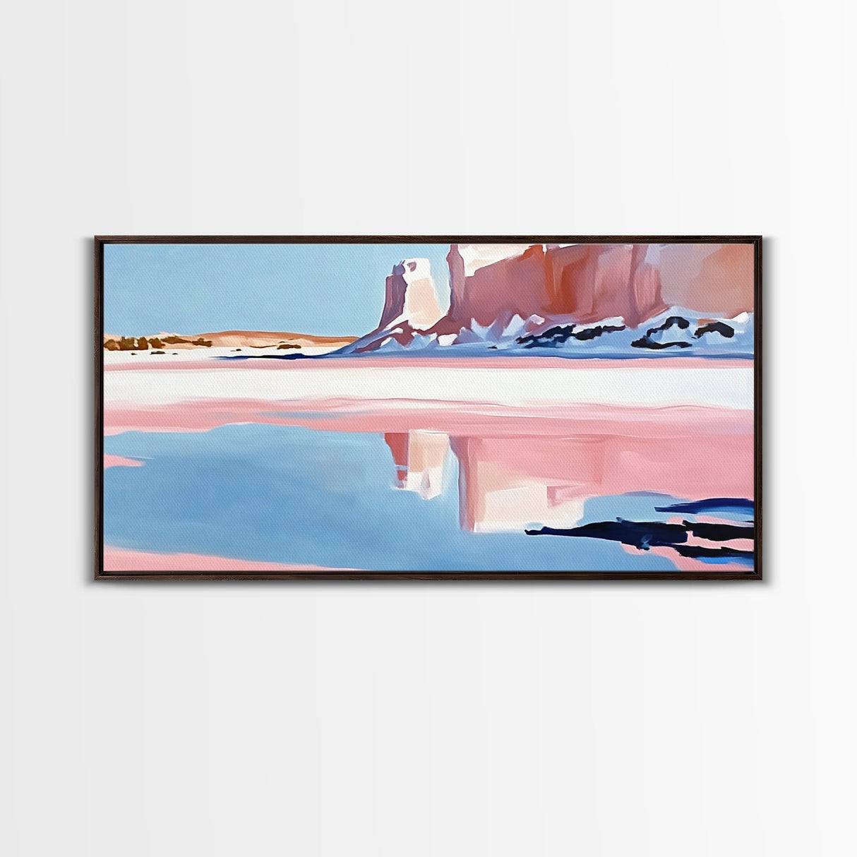 Desert Canyon Reflection, Southwest Landscape Art, Boho Nature Print, Western Wall Decor, Earthy Minimalist, Living Room Framed Canvas Print