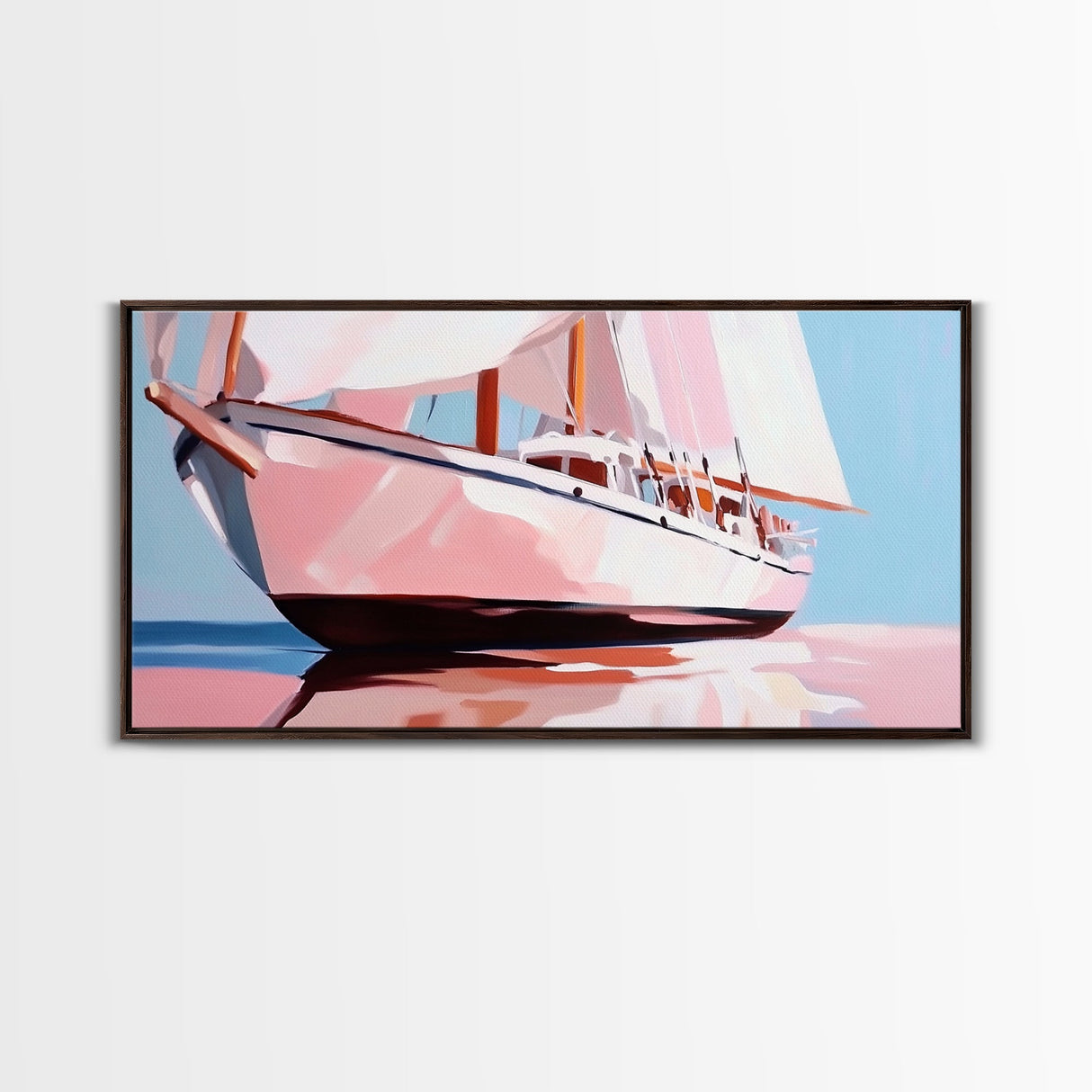Sailing Boat, Nautical Wall Art, Ocean Reflection Print, Coastal Home Decor, Modern Seascape, Minimalist Living Room, Framed Canvas Print