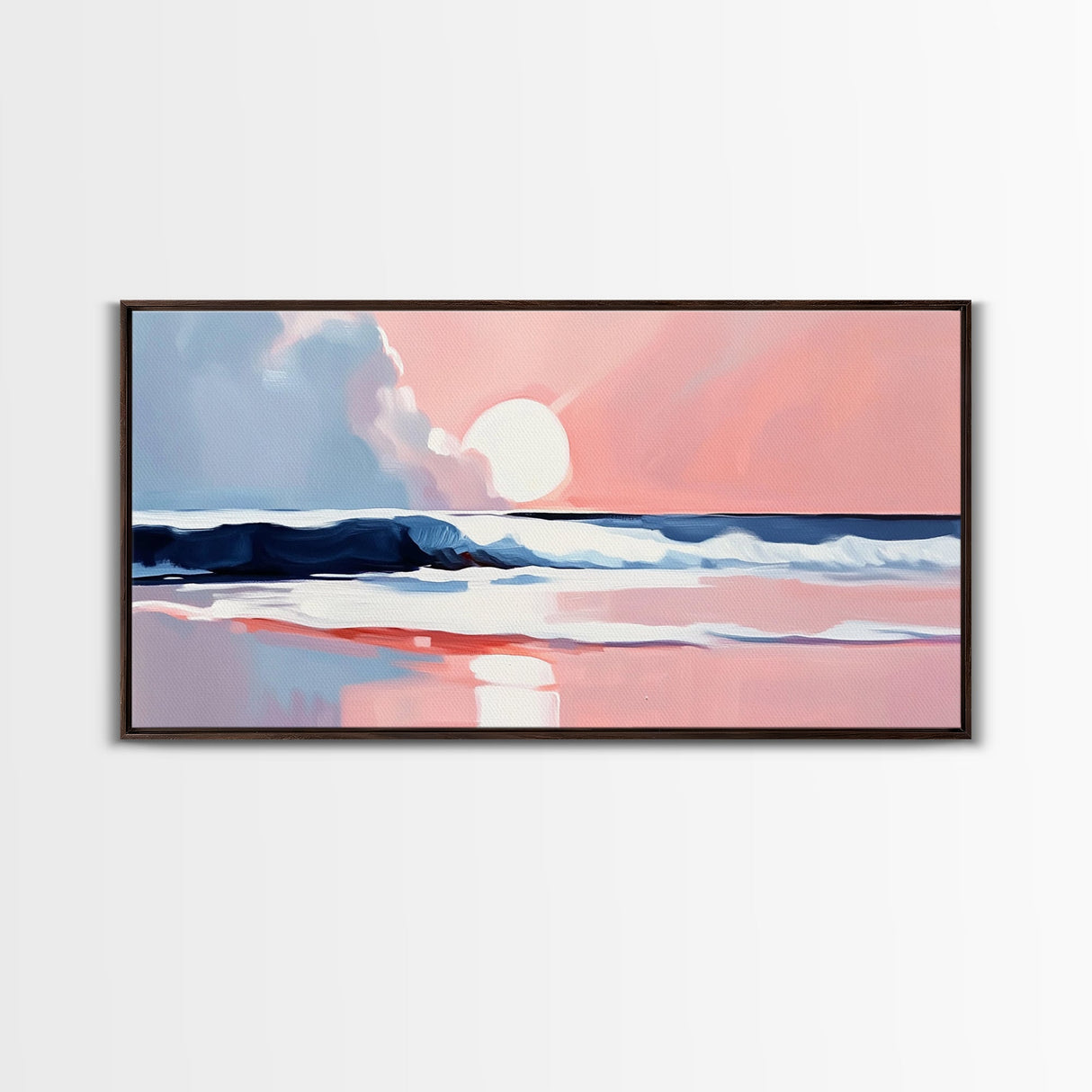 Tranquil Beach, Soft Tones, Framed Canvas Print, Pastel Seascape, Serene Wall Art, Calming Bedroom Decor, Ocean Painting