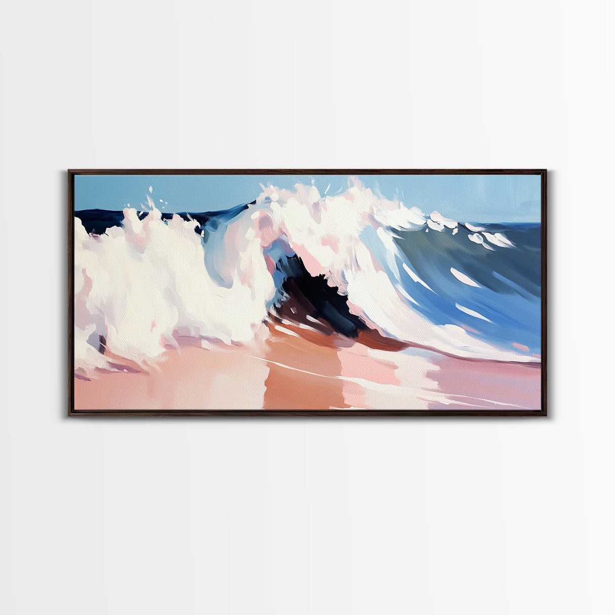 Tidal Wave, Beach Art, Framed Canvas Print, Surfer Decor, Minimalist Coastal Aesthetic, Pastel Ocean Scene, Living Room Wall Art
