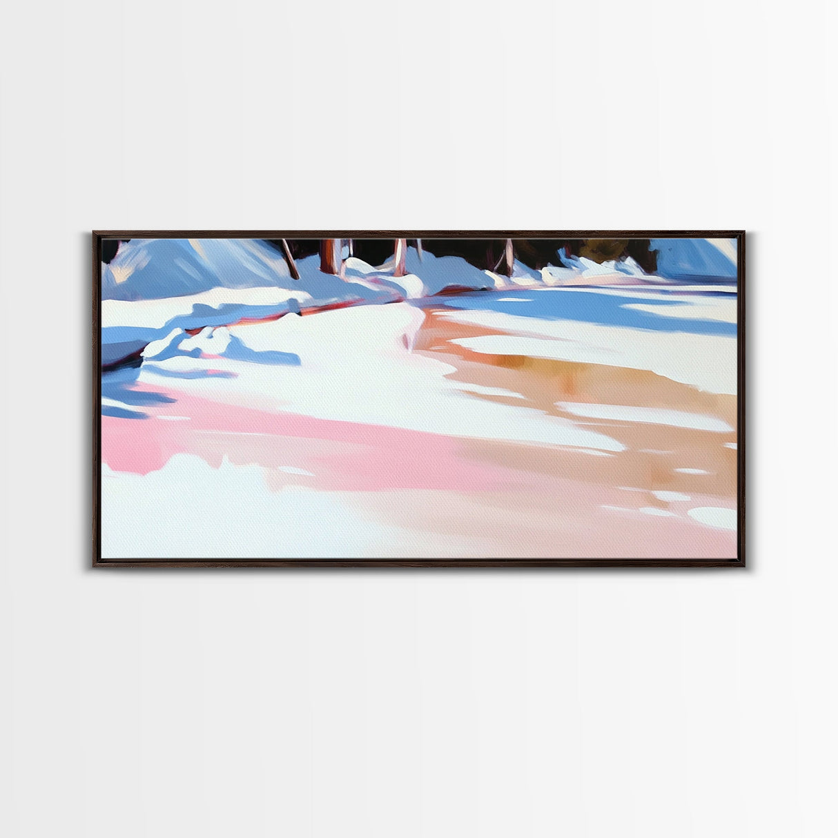 Winter Reflection, Snowy Landscape, Framed Canvas Print, Cozy Wall Art, Modern Home Decor, Minimalist Painting, Serene Nature Scene