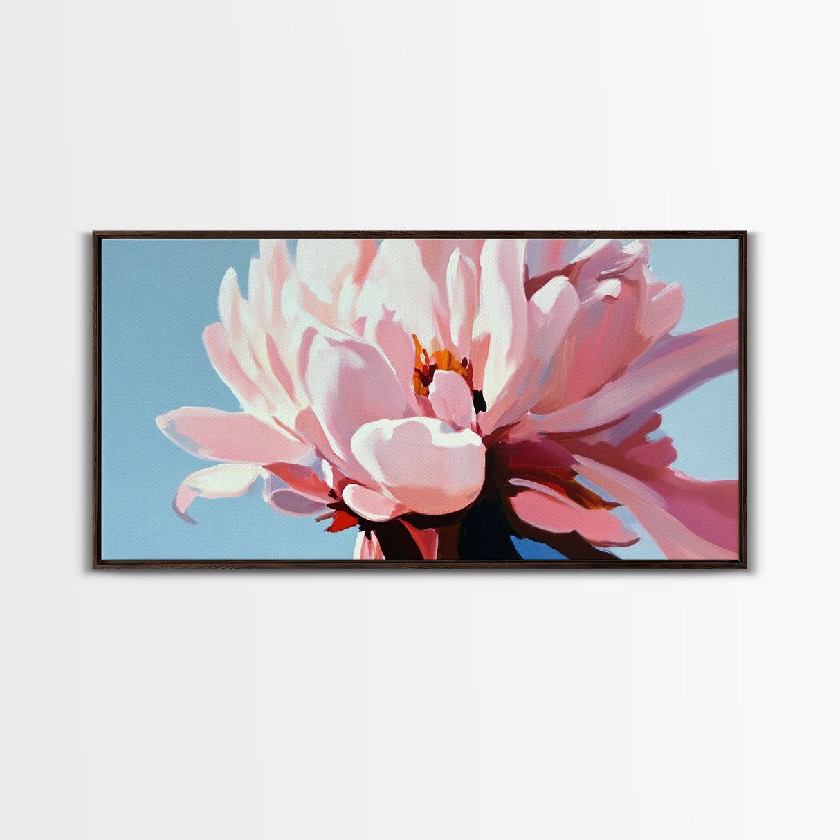 Peony Bloom, Floral Wall Art, Feminine Aesthetic, Modern Minimalist, Blush Pink Painting, Framed Canvas Print, Bedroom or Office Decor