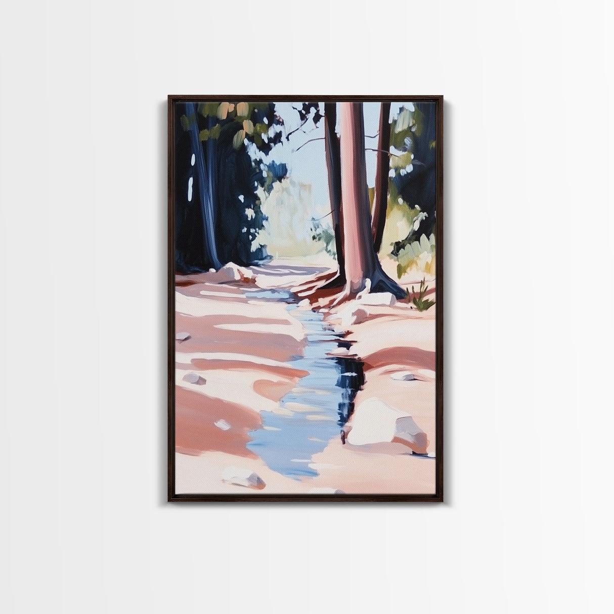 Nature Stream, Forest Landscape, Tranquil Woods, Framed Canvas Print, Minimalist Wall Art, Living Room Wall Decor, Rustic Home Decor