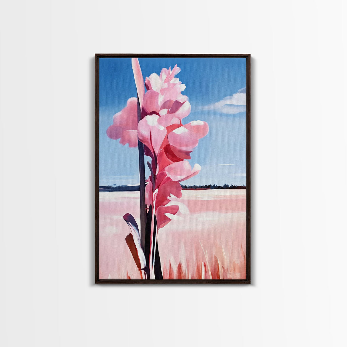 Pink Wildflower, Country Landscape, Nature Scene, Rustic Home Decor, Farmhouse Art, Spring Aesthetic, Framed Canvas Print, Entryway
