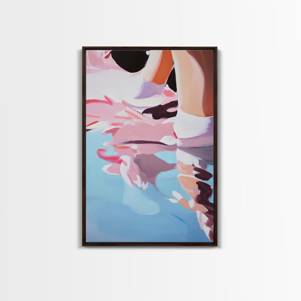 Dreamy Reflections, Surreal Water Art, Blue and Pink Painting, Modern Abstract Decor, Bedroom Wall Art, Framed Canvas Print