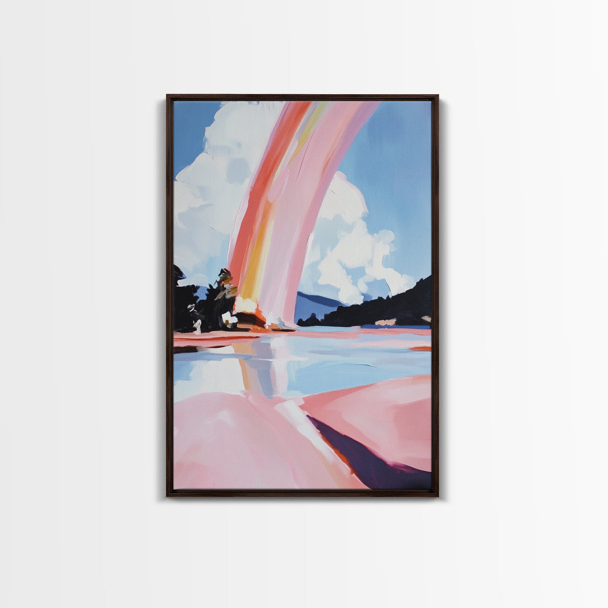 Ethereal Sky, Dreamy Seascape, Colorful Abstract Art, Rainbow Reflection, Modern Landscape, Framed Canvas Print, Living Room Wall Art