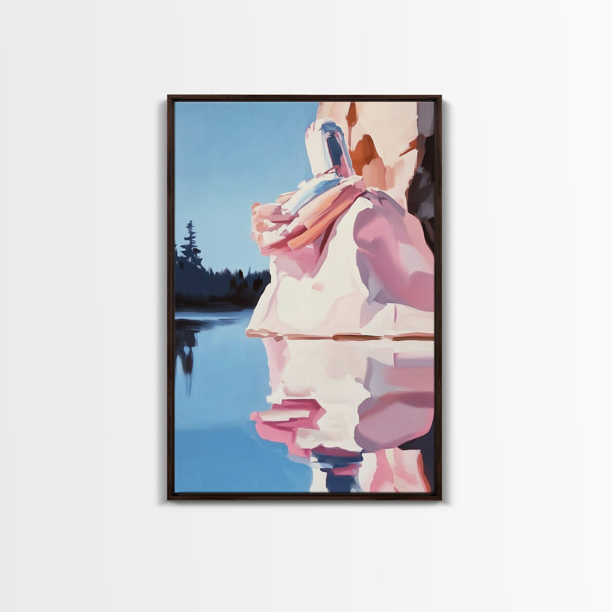 Coastal Escape, Soft Color Landscape, Feminine Art, Minimalist Design, Beach Inspired, Framed Canvas Print, Bedroom Wall Art