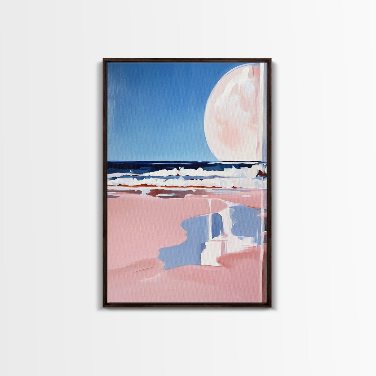 Moonlit Beach, Ocean Waves, Surreal Seascape, Canvas Print, Dreamy Coastal Art, Living Room Decor, Nautical Aesthetic, Minimalist Art