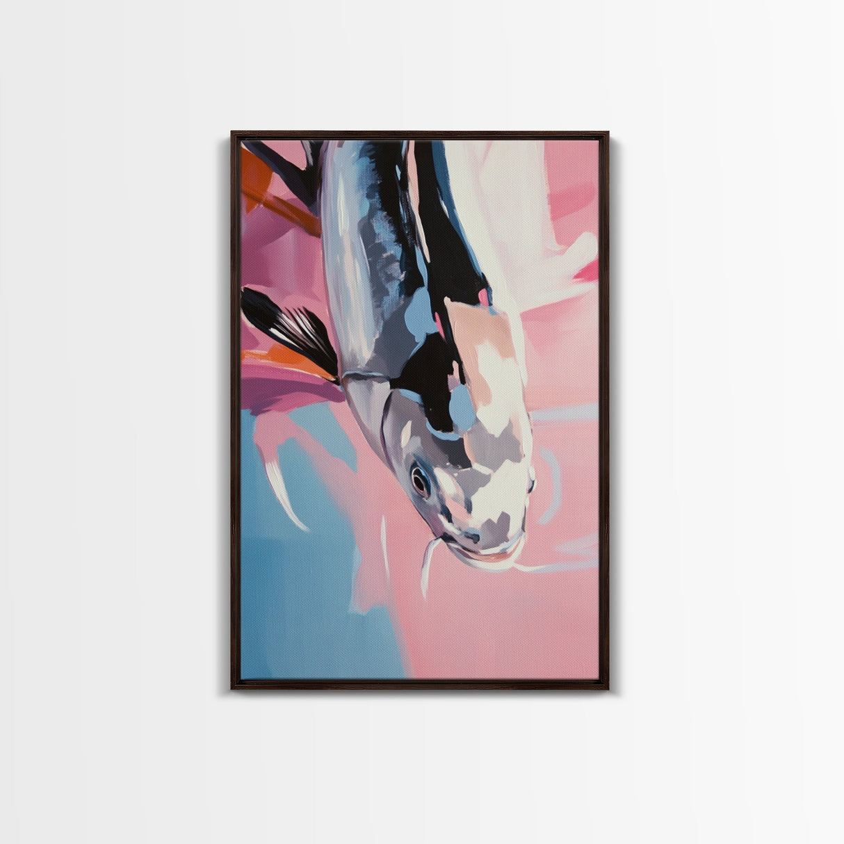 Koi Fish, Japanese Art, Watercolor Style, Zen Aesthetic, Framed Canvas Print, Tranquil Wall Art, Meditation Space, Living Room Decor
