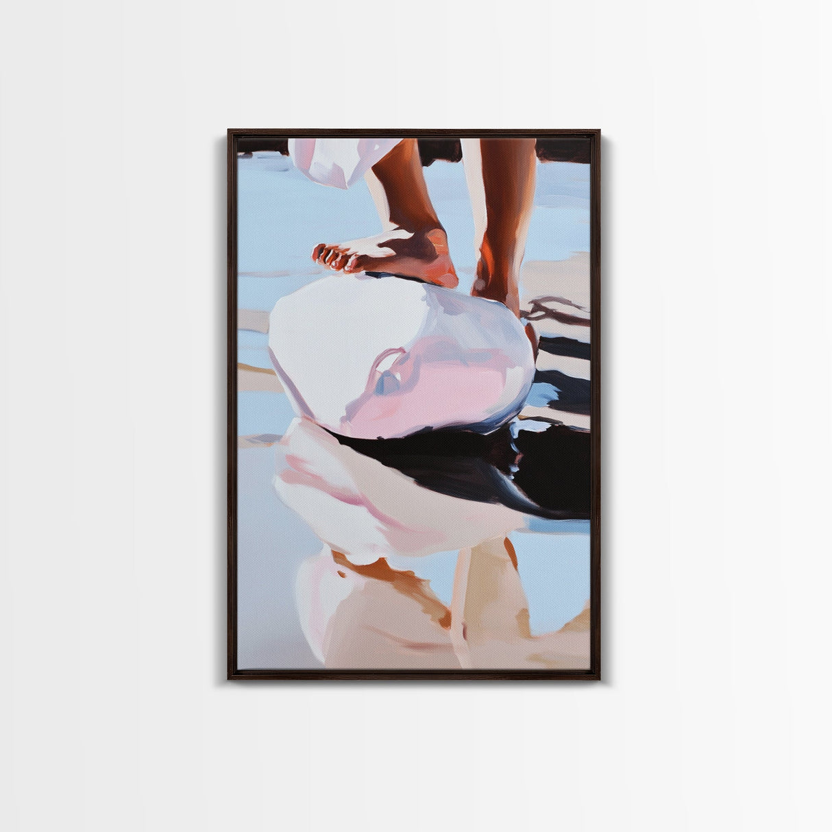 Foot on Sphere, Abstract Art, Surreal Decor, Pastel Aesthetic, Framed Canvas Print, Modern Home, Unique Wall Art, Living Room Painting