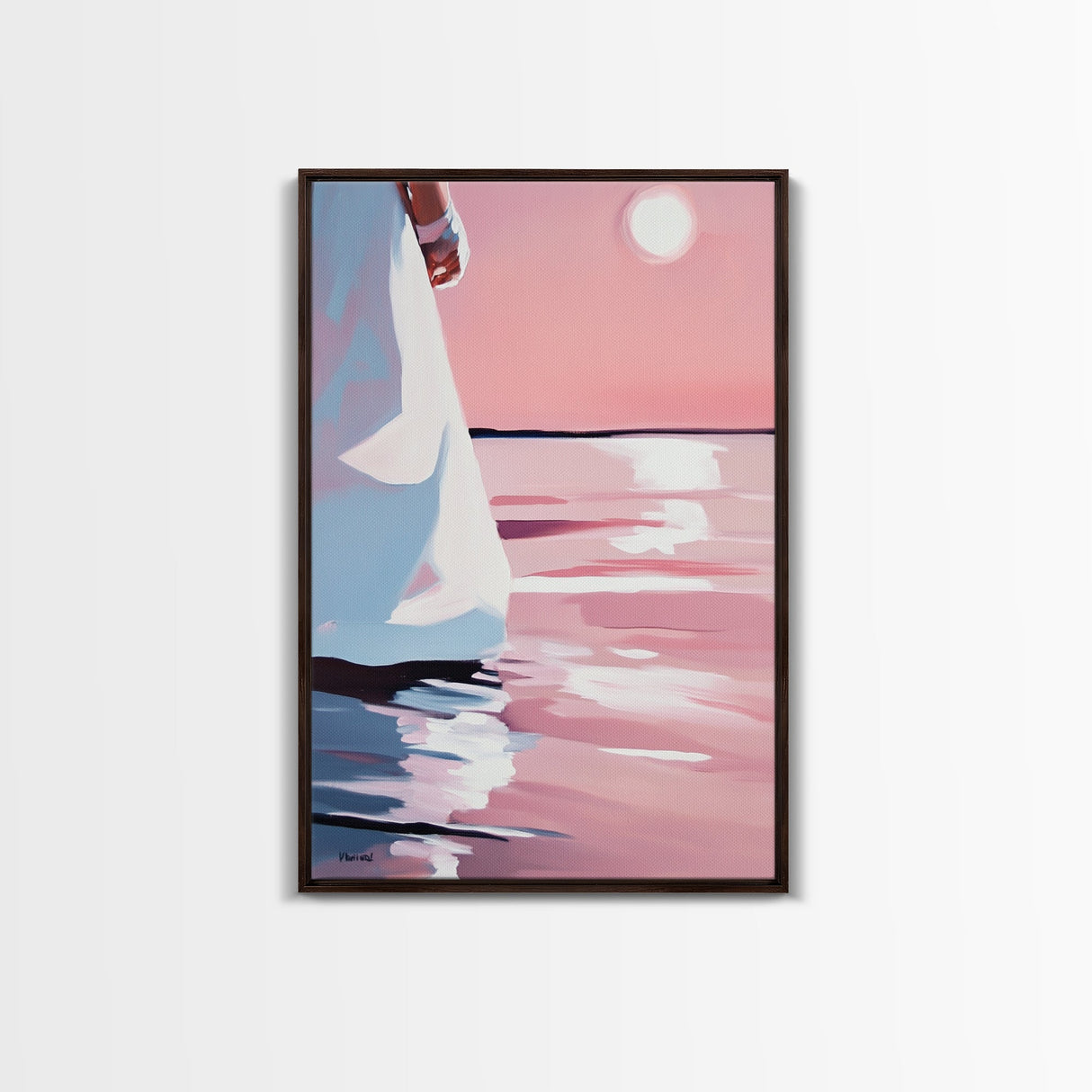 Sunset Reflection, Ocean Wall Art, Romantic Aesthetic, Beach Lover Gift, Pastel Painting, Canvas Print, Living Room Wall Art
