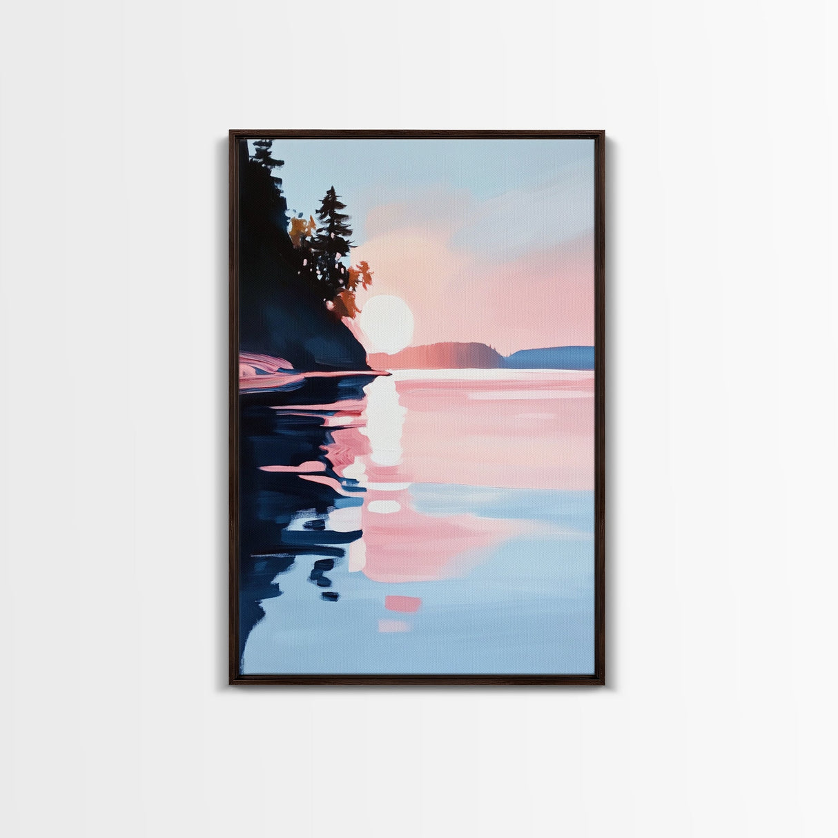 Sunset Reflections, Coastal Wall Art, Framed Canvas Print, Minimalist Landscape, Pastel Beach Decor, Living Room Art, Modern Seascape