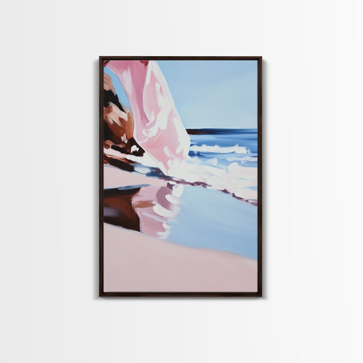 Flowing Waves, Dreamy Ocean Art, Framed Canvas Print, Abstract Beach Landscape, Soft Pastel Seascape, Coastal Serenity, Modern Decor