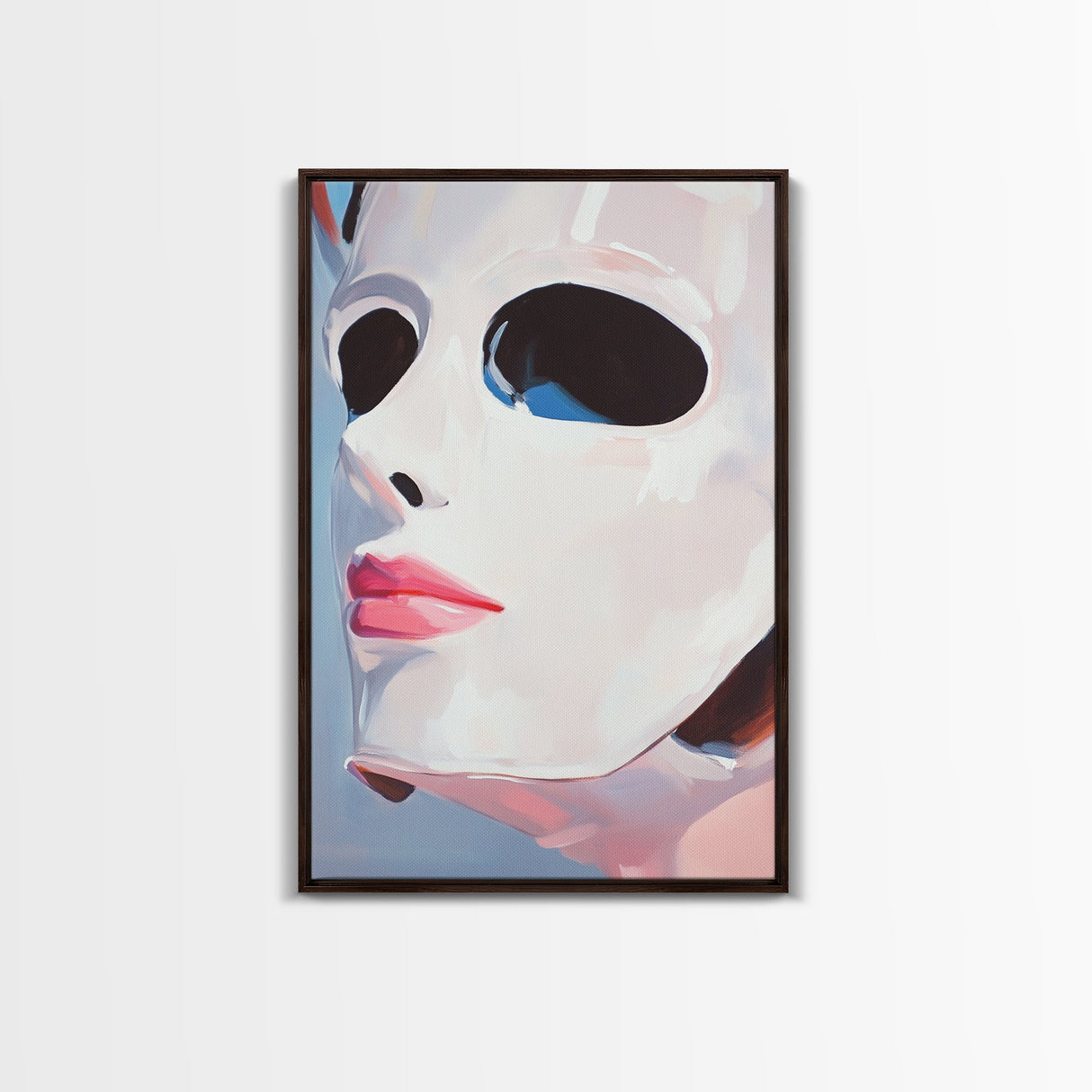 White Mask Portrait, Feminine Art, Minimalist Decor, Abstract Face Painting, Modern Aesthetic, Canvas Print, Framed Canvas Print