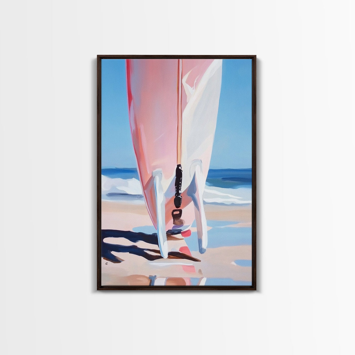 Surfboard Reflection, Beach Wave Art, Ocean Lover Print, Framed Canvas Print, Tropical Home Decor, Summer Aesthetic Wall Art