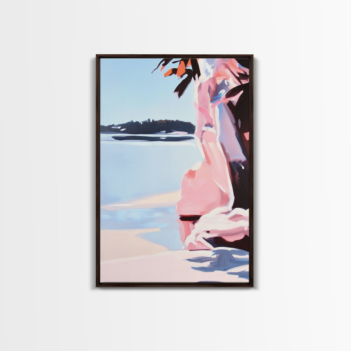 Sunset Glow, Nature Wall Art, Beach Scene, Serene Painting, Warm Pastel Colors, Framed Canvas Print, Bedroom Wall Decor, Gift