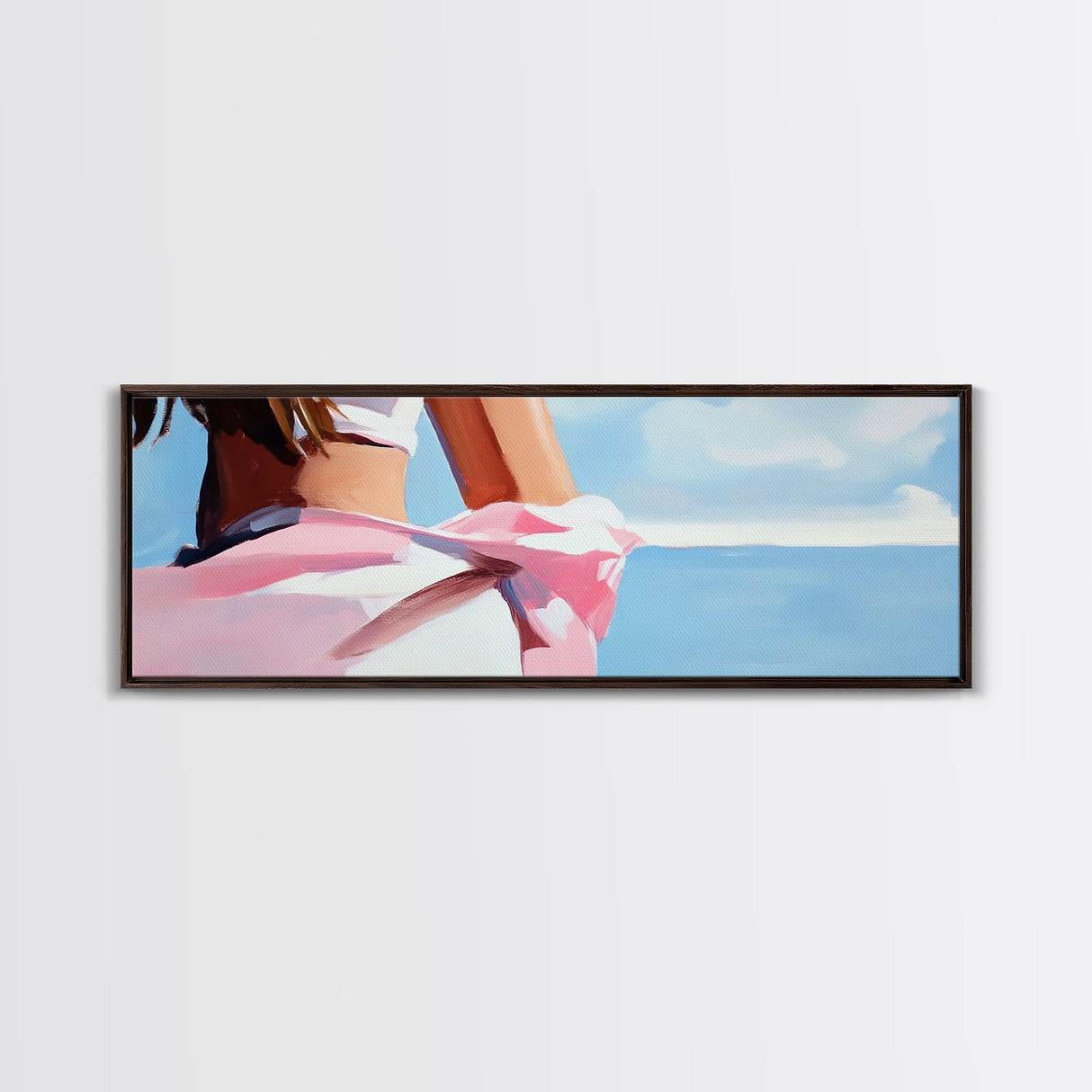 Woman on Beach, Windy Dress, Ocean Breeze, Framed Canvas Print, Feminine Wall Art, Boho Home Decor, Coastal Aesthetic, Bedroom