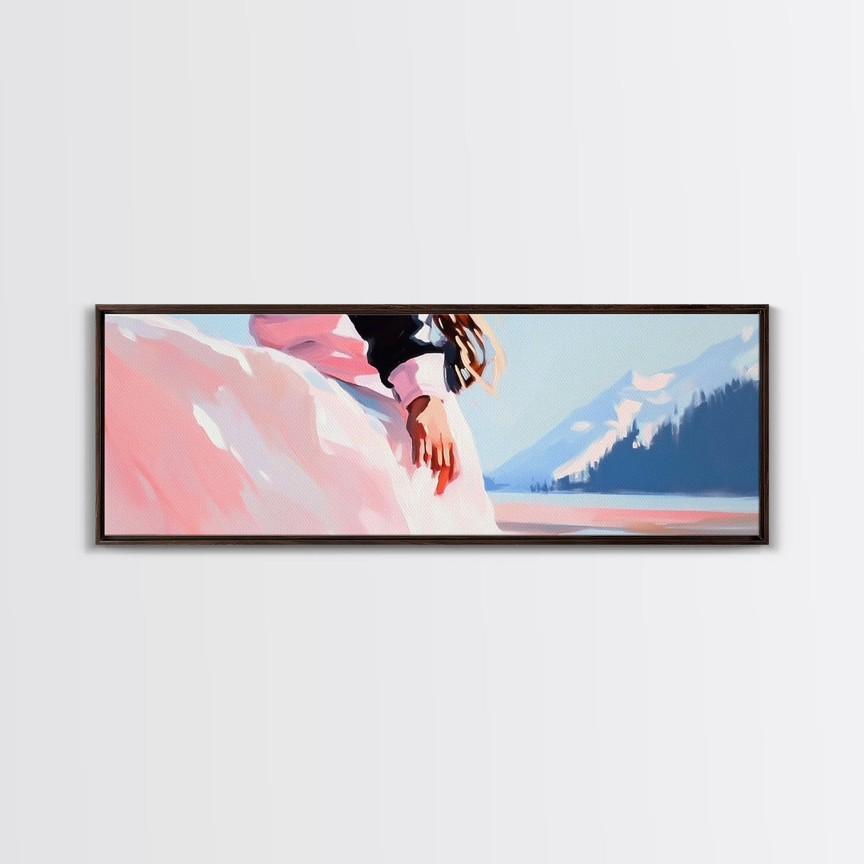 Pink Dress, Mountains, Canvas Print, Romantic Wall Art, Minimalist Painting, Bedroom Decor, Feminine Art, Modern Home Aesthetic