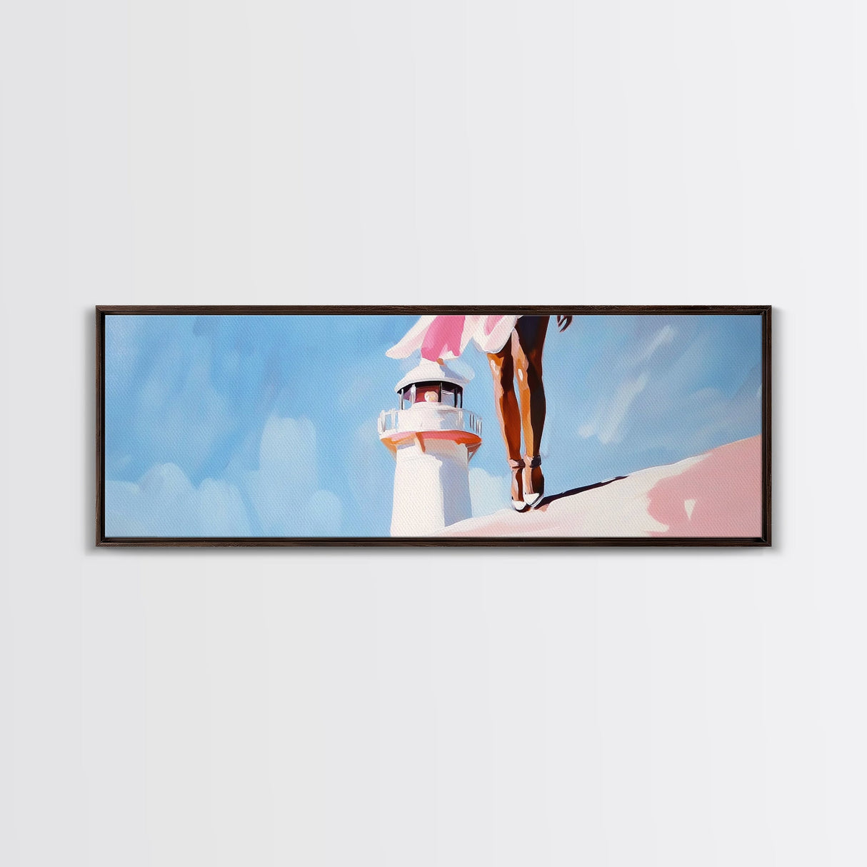 Lighthouse View, Ocean, Feminine, Framed Canvas Print, Coastal Wall Art, Beach Aesthetic, Boho Decor, Nautical Theme, Serene Home Art