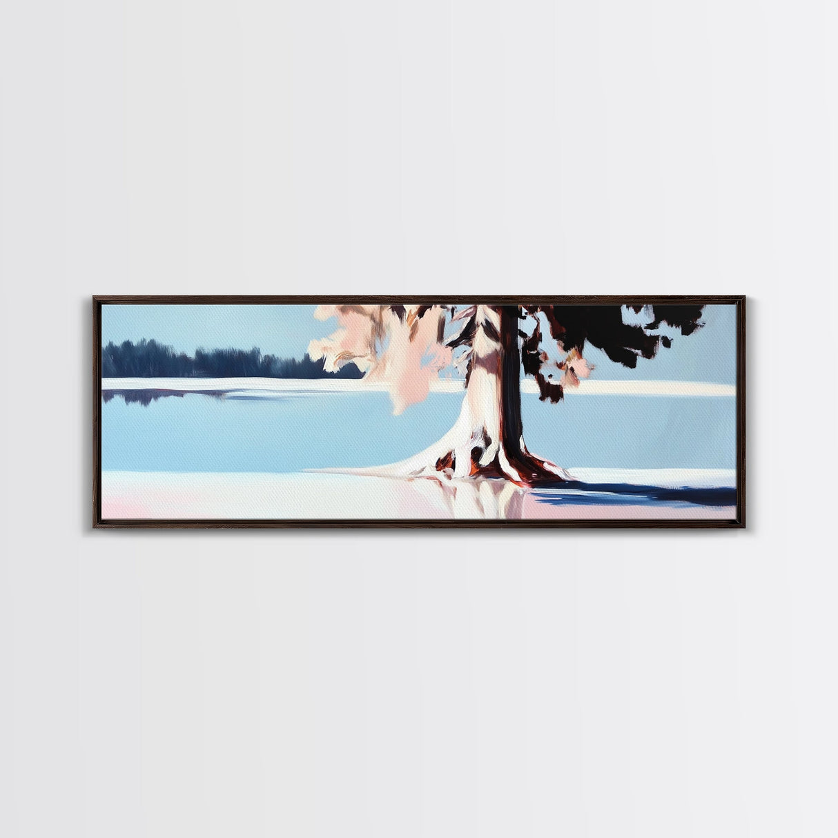 Serene Lake, Tree Reflection, Minimalist Landscape, Canvas Print, Nature Inspired Wall Art, Tranquil Home Decor, Soft Pastel Tones