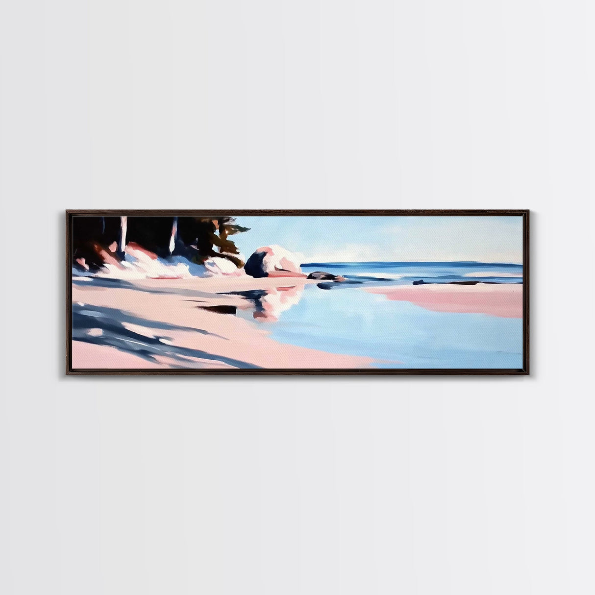 Coastal Serenity, Beach Reflection, Nautical Art, Framed Canvas Print, Ocean Inspired Wall Decor, Relaxing Seaside Aesthetic