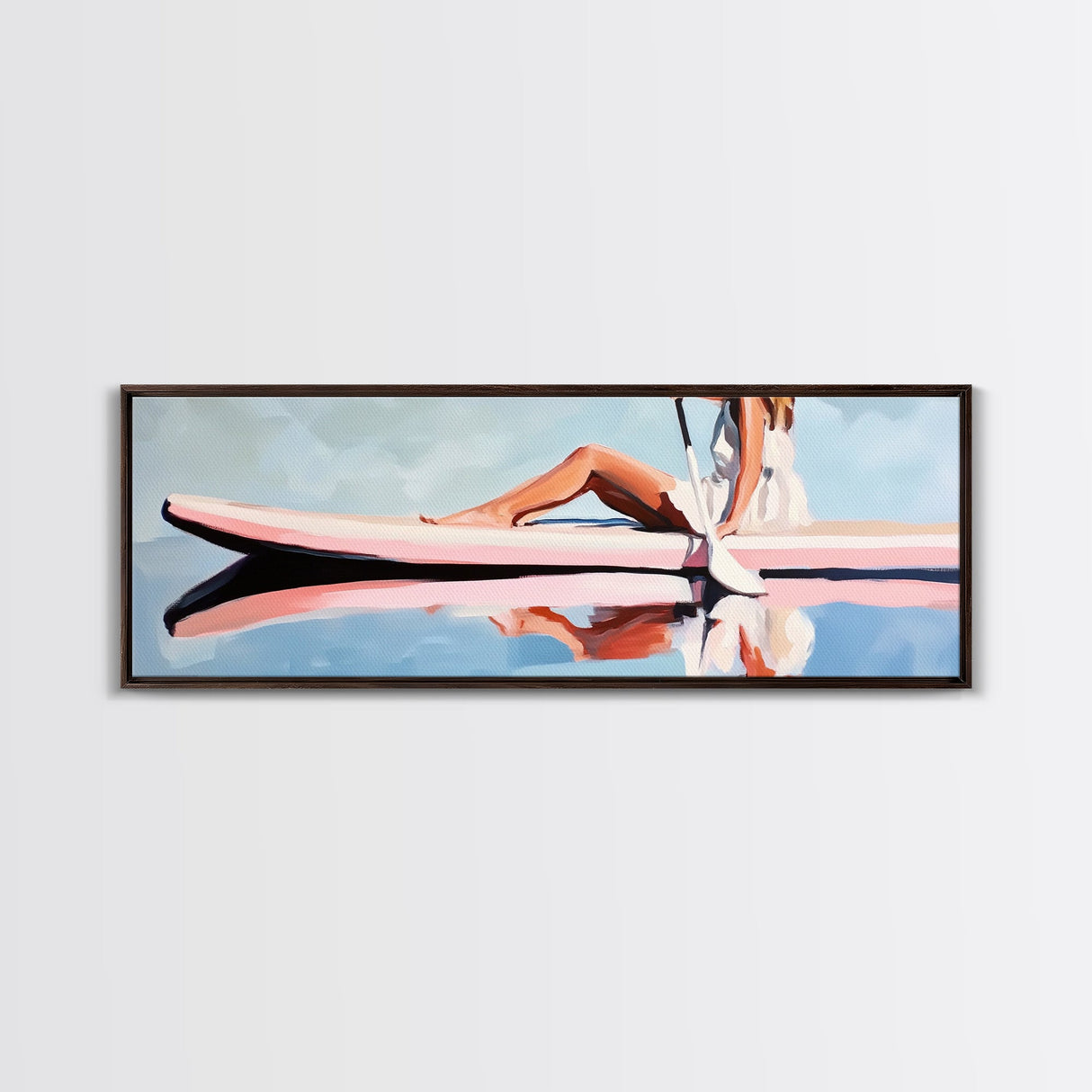 Paddleboard Reflection, Tranquil Water, Minimalist Art, Canvas Print, Serene Wall Decor, Coastal Aesthetic, Soft Pastel Home Decor