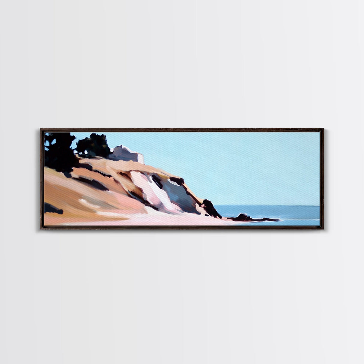 Coastal Cliff, Beach Landscape, Ocean View, Tranquil Seaside, Framed Canvas Print, Living Room Wall Art, Nautical Home Decor