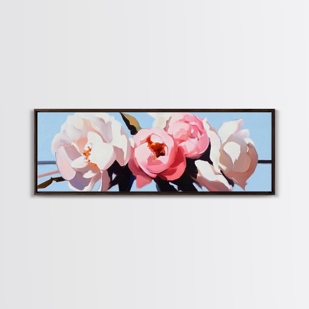 Floral Peonies, Botanical Art, Pastel Flower Painting, Romantic Wall Decor, Minimalist Nature Print, Bedroom Art, Framed Canvas Print